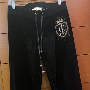 Juicy Couture Black Velour Pants with Embroidered Crest